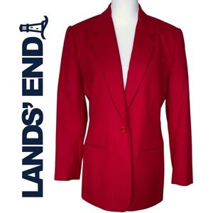 Lands End Classic Red Wool & Cashmere Blend Blazer Vintage Single Button Sz 8